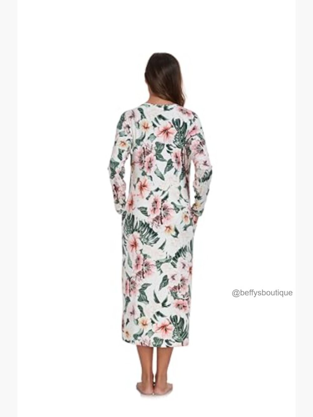 Short Sleeve Zip Front Nightgown Full Length Cotton Robe Lounge Dress Pockets - Picture 6 of 7